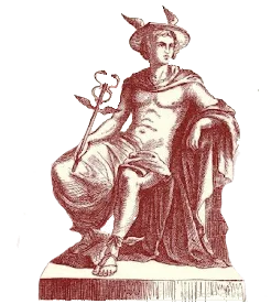 Hermes sentado con el caduceo y el sombrero alado