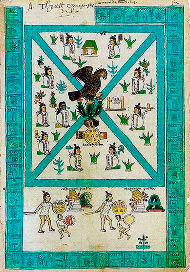 Fundación de México Tenochtitlan. El águila con la serpiente sobre el nopal y la piedra.