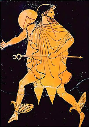 Hermes en una vasija griega de figuras rojas.