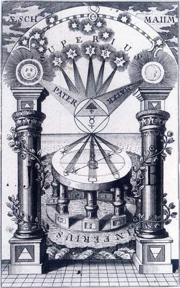 Las columnas Jakin y Boaz en un grabado hermético. Leipzig, 1779